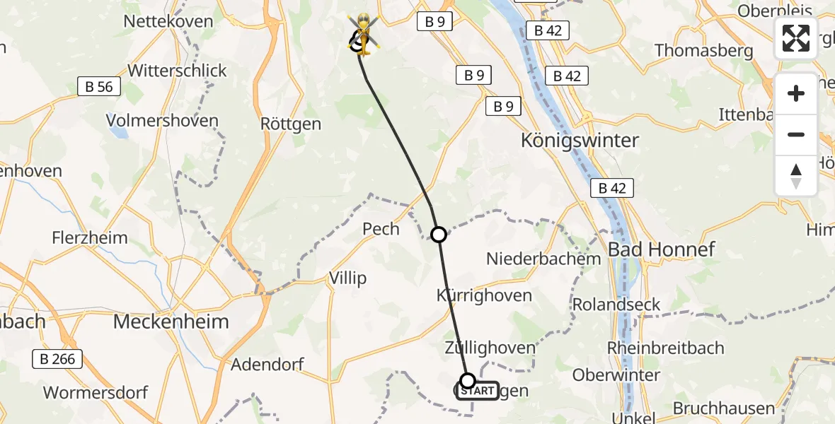 Flugroute Rettungshubschrauber Remagen - Bonn University Hospital, 21 April 2026, 15:00