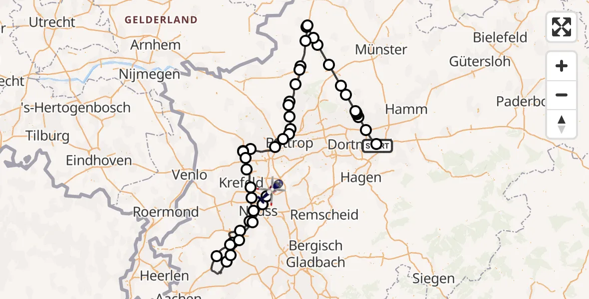 Flugroute Polizeihubschrauber Dortmund Flughafen - Düsseldorf Flughafen, 21 April 2026, 15:02