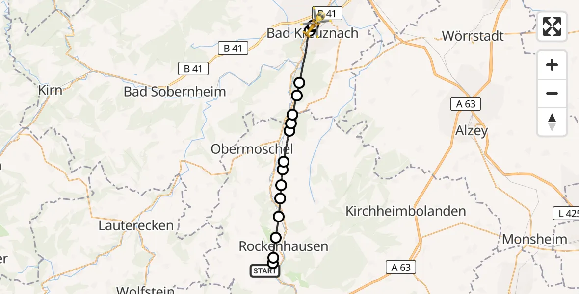 Flugroute Rettungshubschrauber Imsweiler UL - Bad Kreuznach, 21 April 2026, 15:05