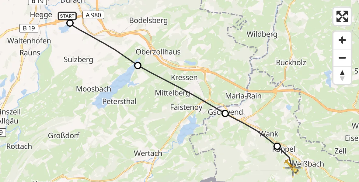 Flugroute Rettungshubschrauber Kempten-Durach Flugplatz - Pfronten, 21 April 2026, 15:06