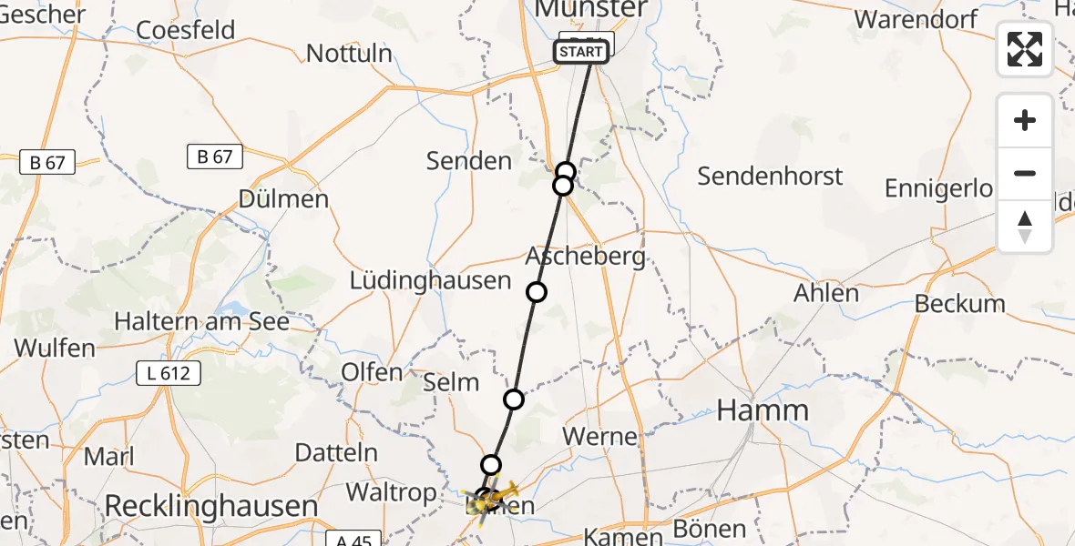 Flugroute Rettungshubschrauber Münster - Sankt Marien Hospital, 21 April 2026, 15:06