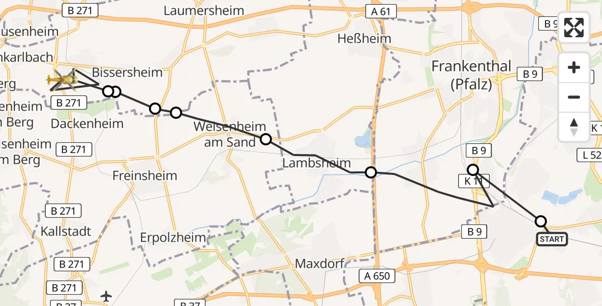 Flugroute Rettungshubschrauber Ludwigshafen Accident Hospital - Kirchheim an der Weinstraße, 21 April 2026, 15:14