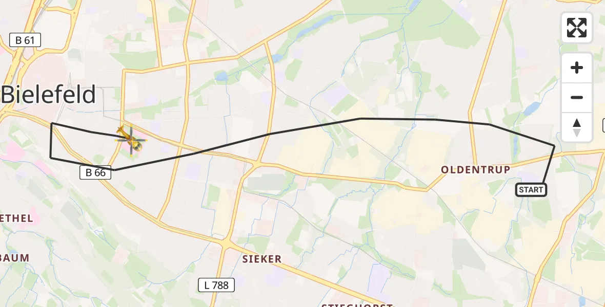 Flugroute Rettungshubschrauber Bielefeld - Bielefeld, 21 April 2026, 15:20