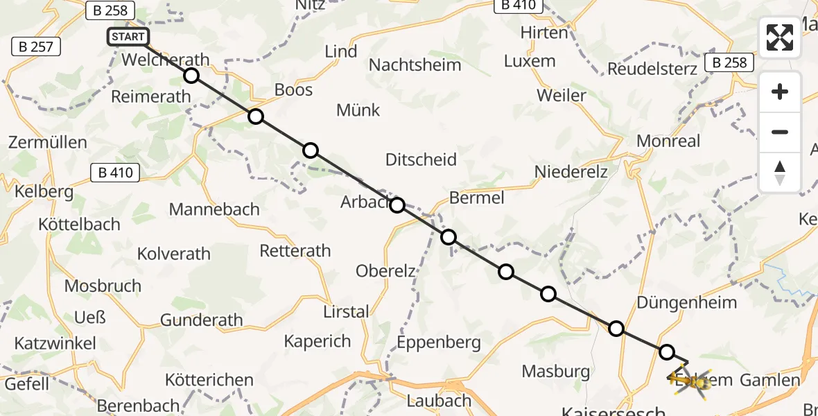 Flugroute Ambulanzhubschrauber Welcherath - Eulgem, 21 April 2026, 15:21