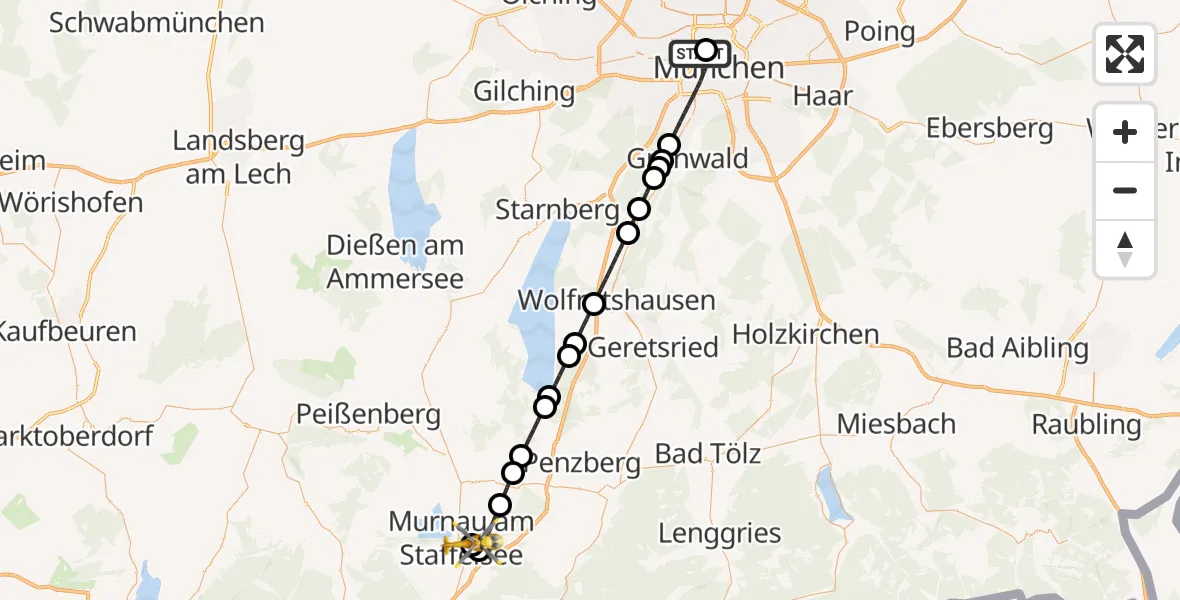 Flugroute Rettungshubschrauber Deutsches Herzzentrum München - Murnau Accident Hospital, 21 April 2026, 15:21