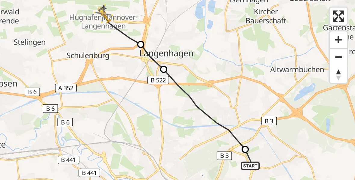 Flugroute Rettungshubschrauber Hannover Luftrettung Hubschrauberlandeplatz (Christoph 4) - Flughafen Hannover, 21 April 2026, 15:27