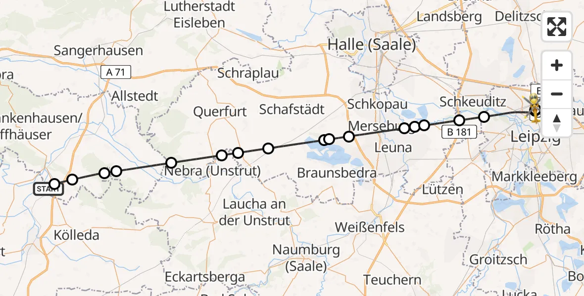 Flugroute Rettungshubschrauber Etzleben - Sankt Georg Hospital Leipzig Reserve, 21 April 2026, 15:29