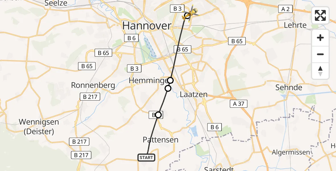Flugroute Rettungshubschrauber Pattensen - Hannover Luftrettung Hubschrauberlandeplatz (Christoph 4), 21 April 2026, 15:37