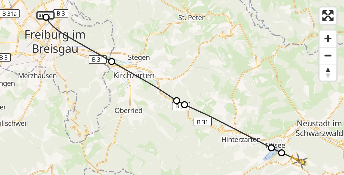 Flugroute Rettungshubschrauber Freiburg im Breisgau Flugplatz - Lenzkirch, 21 April 2026, 15:43
