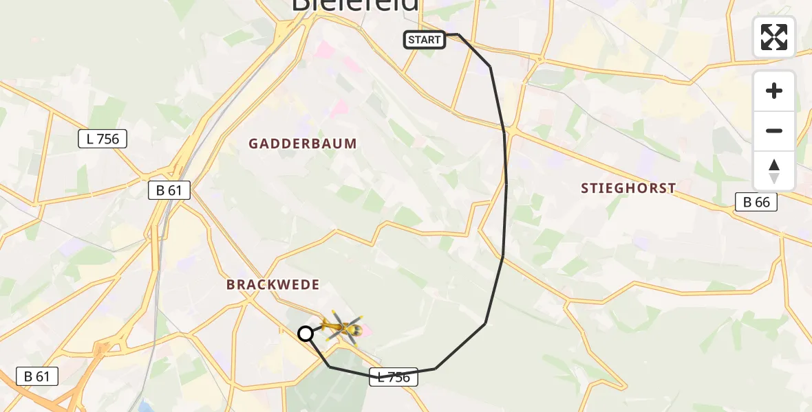 Flugroute Rettungshubschrauber Bielefeld - Luftrettungszentrum Bielefeld, 21 April 2026, 15:52