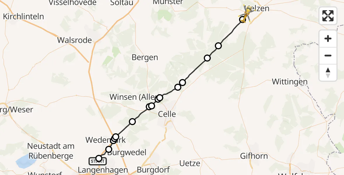 Flugroute Rettungshubschrauber Flughafen Hannover - Uelzen, 21 April 2026, 16:00