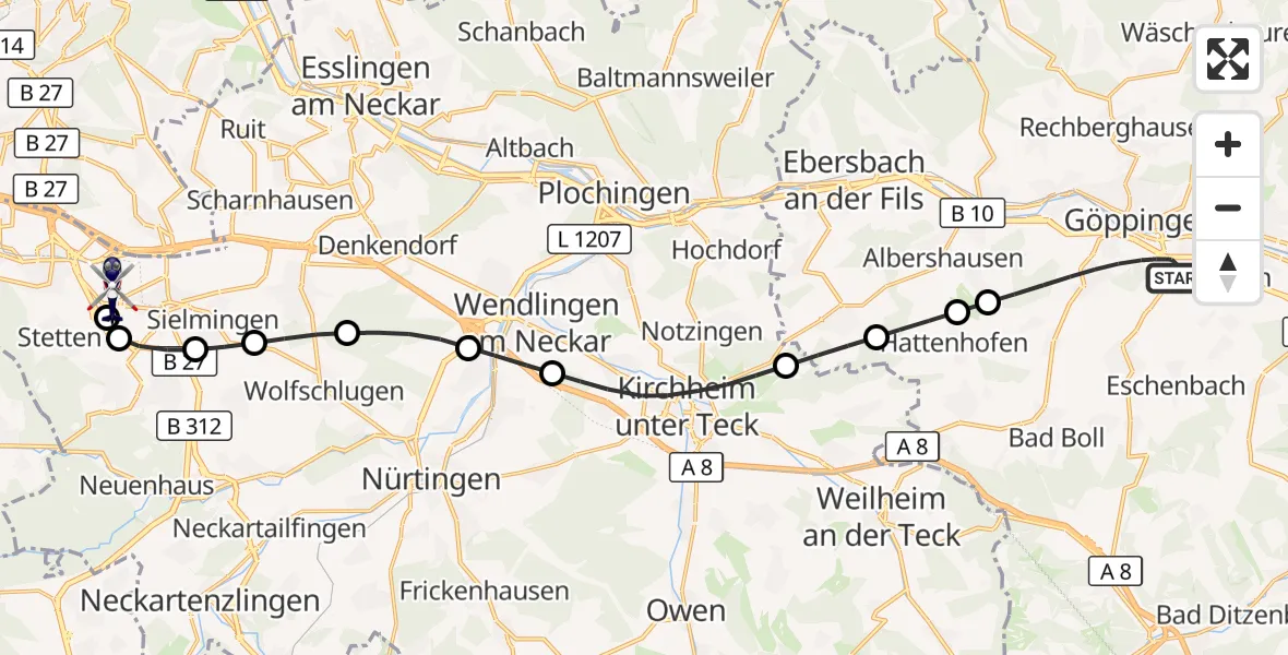 Flugroute Polizeihubschrauber Göppingen - Flughafen Stuttgart, 21 April 2026, 16:02
