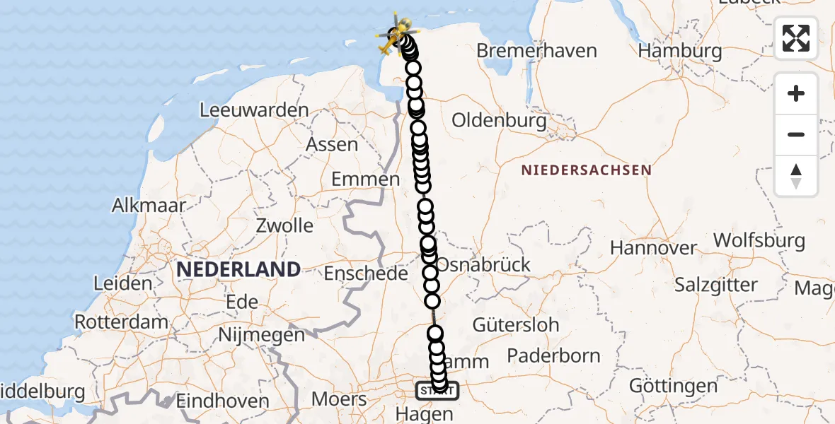 Flugroute Ambulanzhubschrauber Dortmund Flughafen - Norden-Norddeich Flughafen, 21 April 2026, 16:04