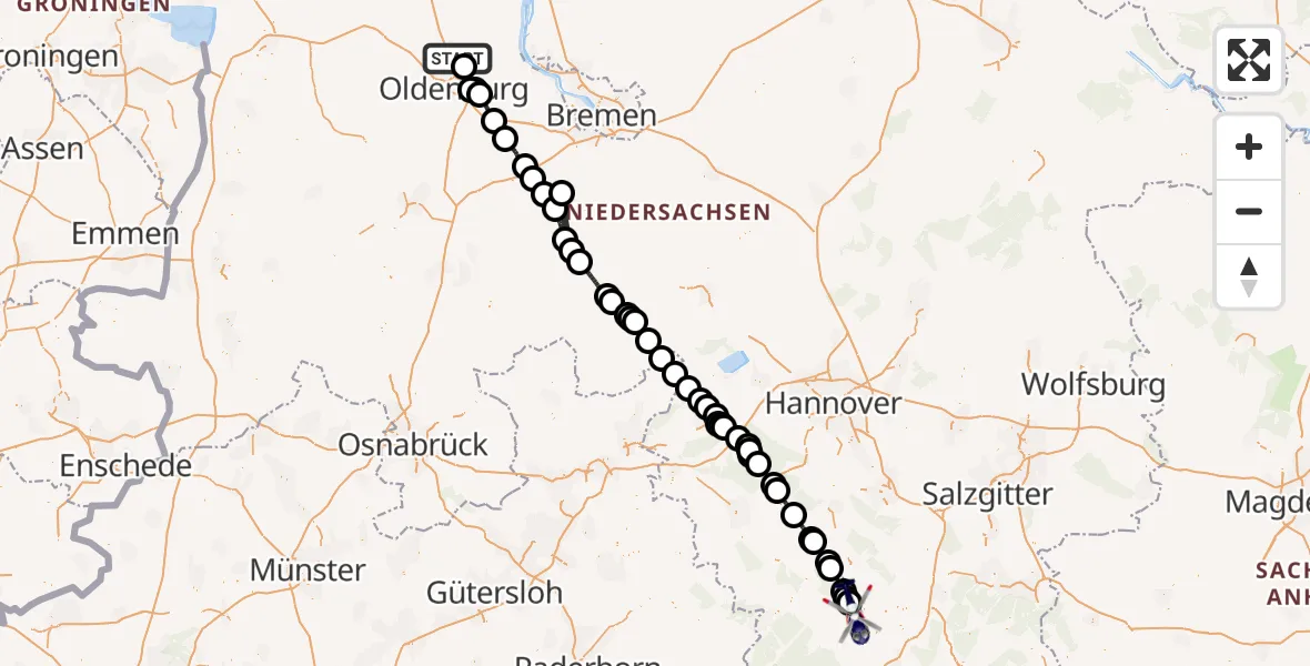 Flugroute Polizeihubschrauber Rastede - Einbeck, 21 April 2026, 16:10
