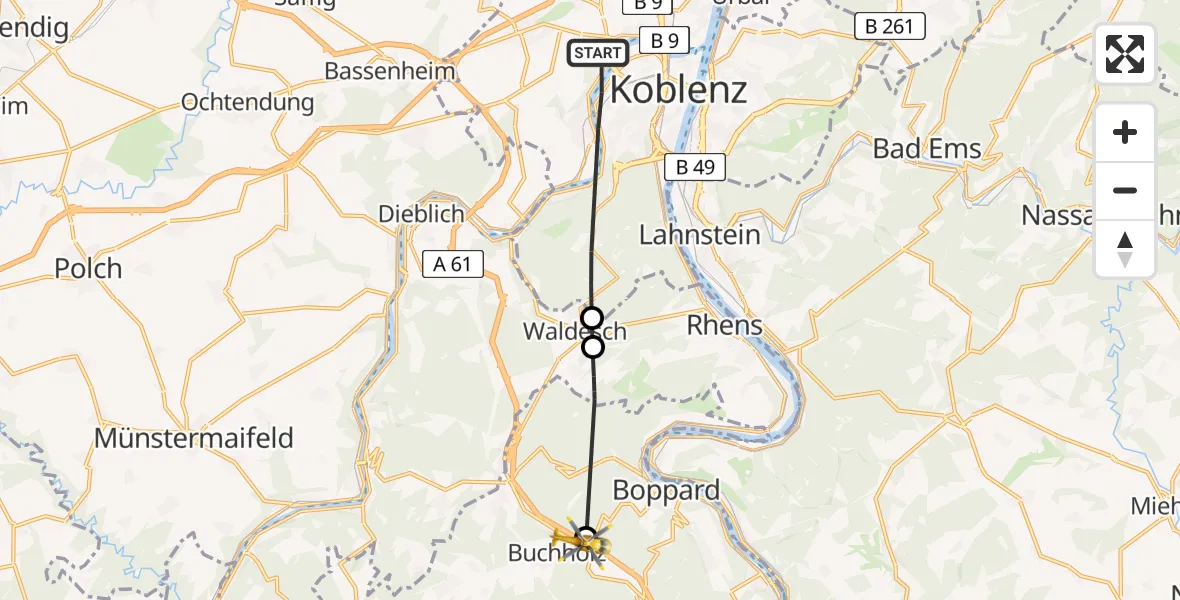 Flugroute Rettungshubschrauber Koblenz - Boppard, 21 April 2026, 16:13