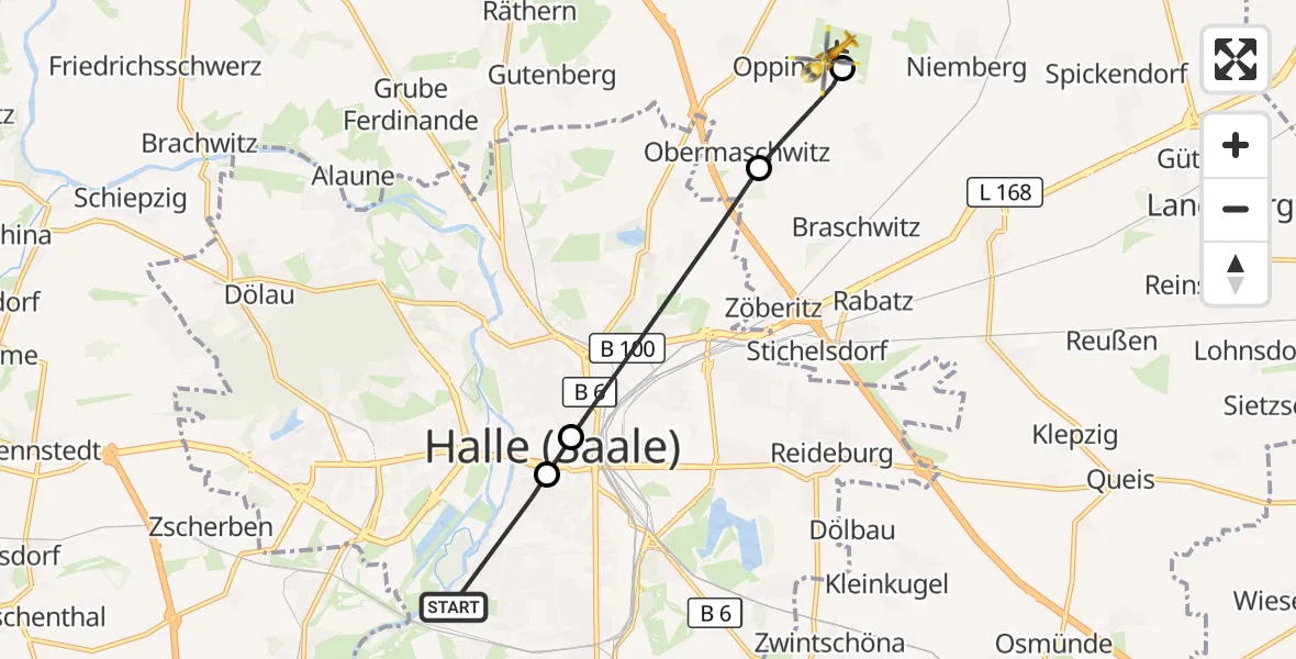 Flugroute Ambulanzhubschrauber Halle (Saale) - Halle-Oppin Flugplatz, 21 April 2026, 16:36