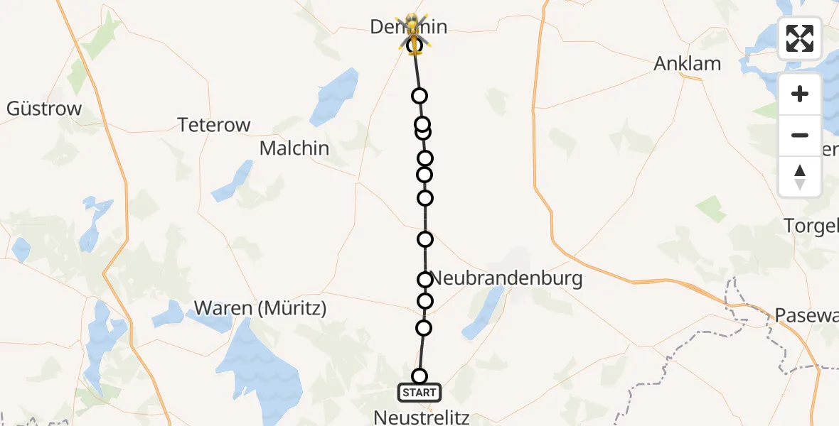 Flugroute Rettungshubschrauber Blumenholz - Demmin, 21 April 2026, 16:41