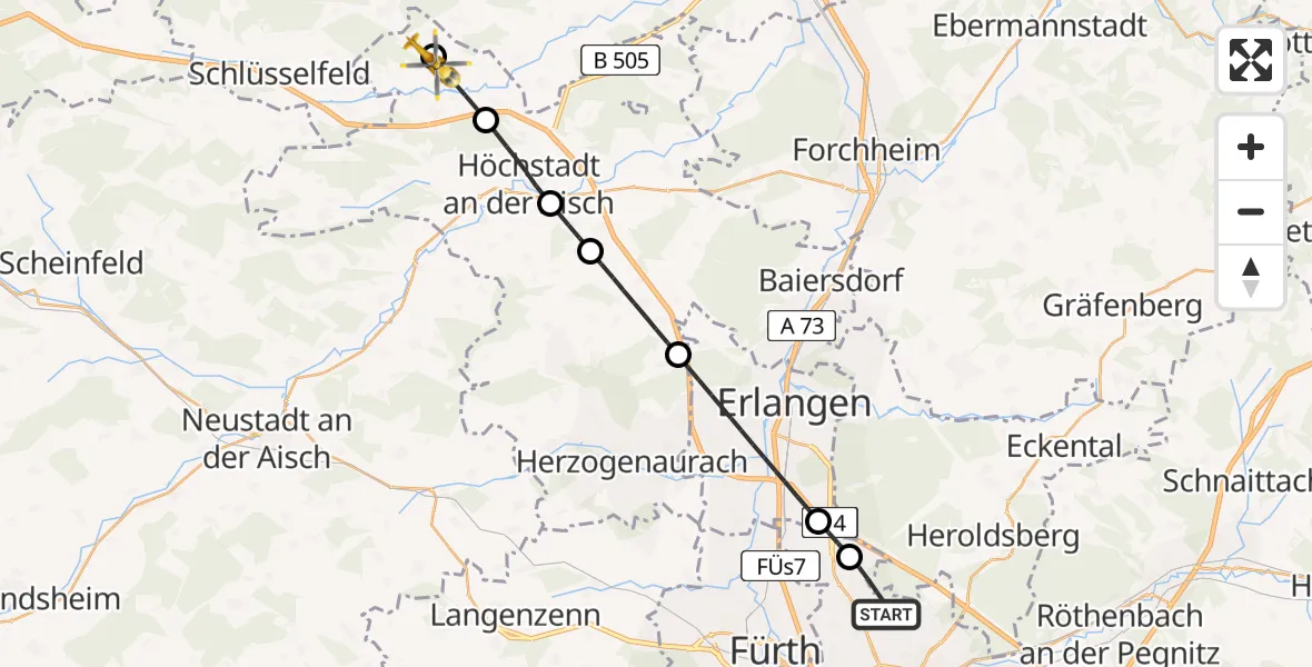 Flugroute Rettungshubschrauber Flughafen Nuremberg - Wachenroth, 21 April 2026, 16:41