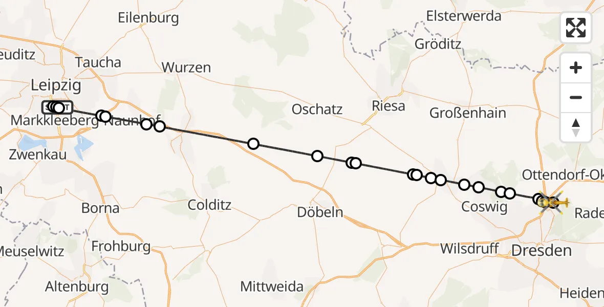 Flugroute Rettungshubschrauber Sankt Elisabeth Hospital Leipzig - Dresden Bundespolizei Hubschrauberlandeplatz, 21 April 2026, 16:43