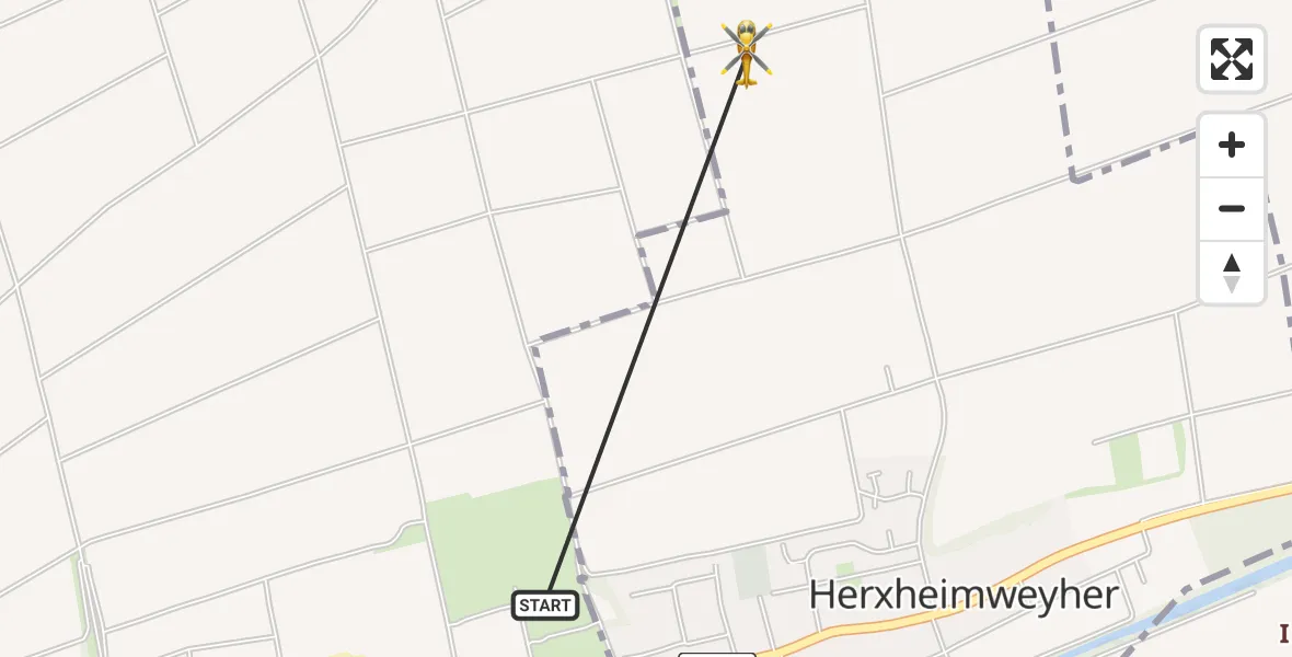 Flugroute Rettungshubschrauber Herxheim bei Landau/Pfalz - Herxheimweyher, 21 April 2026, 16:46