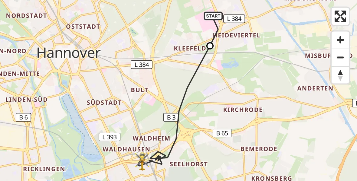 Flugroute Rettungshubschrauber Hannover Luftrettung Hubschrauberlandeplatz (Christoph 4) - Hannover, 21 April 2026, 16:49