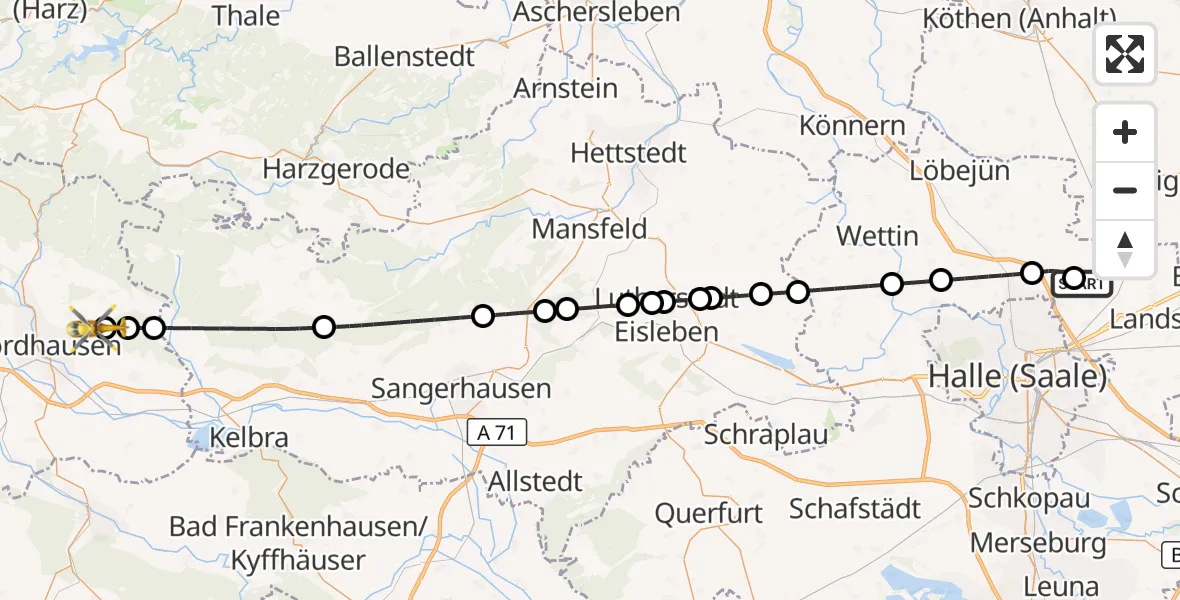 Flugroute Rettungshubschrauber Halle-Oppin Flugplatz - Nordhausen, 21 April 2026, 16:53