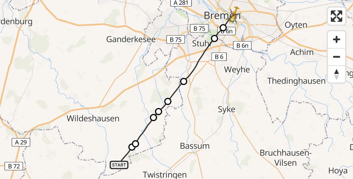 Flugroute Rettungshubschrauber Colnrade - Bremen, 21 April 2026, 17:12