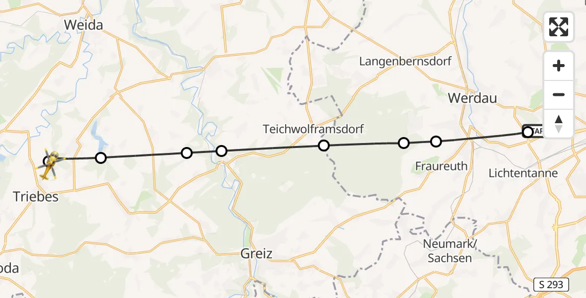 Flugroute Rettungshubschrauber ADAC Air Rescue Station Zwickau Hubschrauberlandeplatz - Zeulenroda-Triebes, 21 April 2026, 17:15