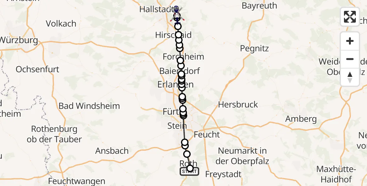Flugroute Polizeihubschrauber Flugplatz Roth - Litzendorf, 21 April 2026, 17:27