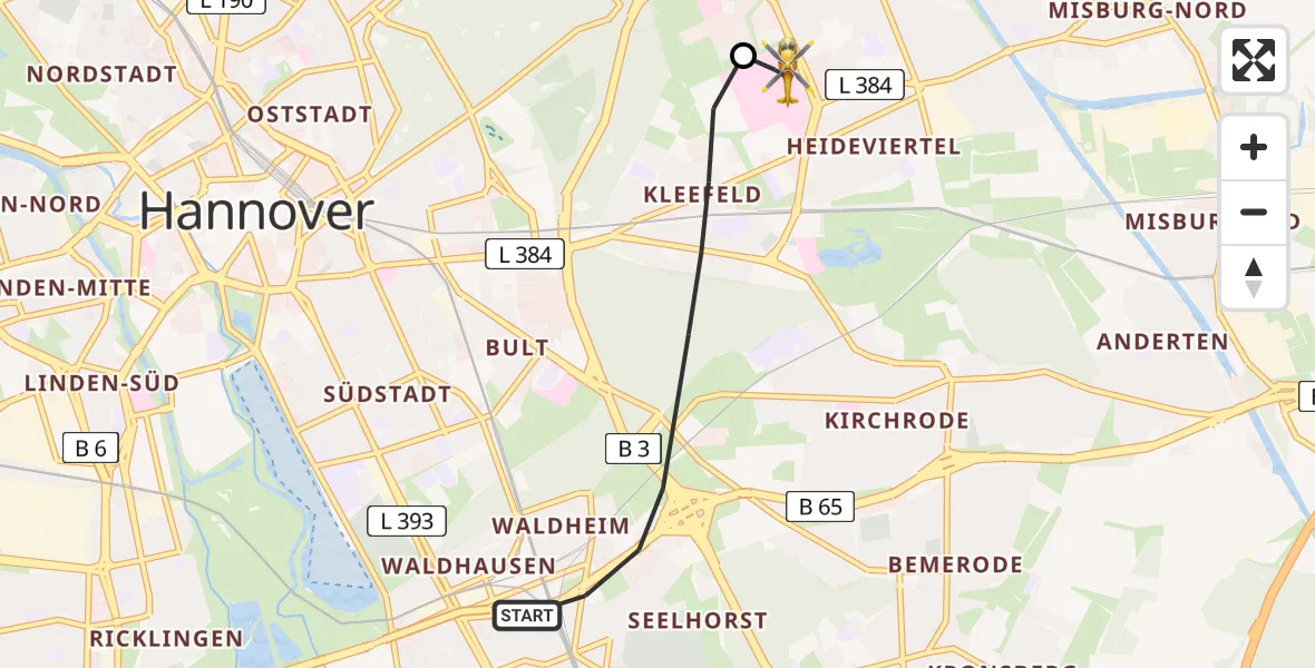 Flugroute Rettungshubschrauber Hannover - Hannover Luftrettung Hubschrauberlandeplatz (Christoph 4), 21 April 2026, 17:34