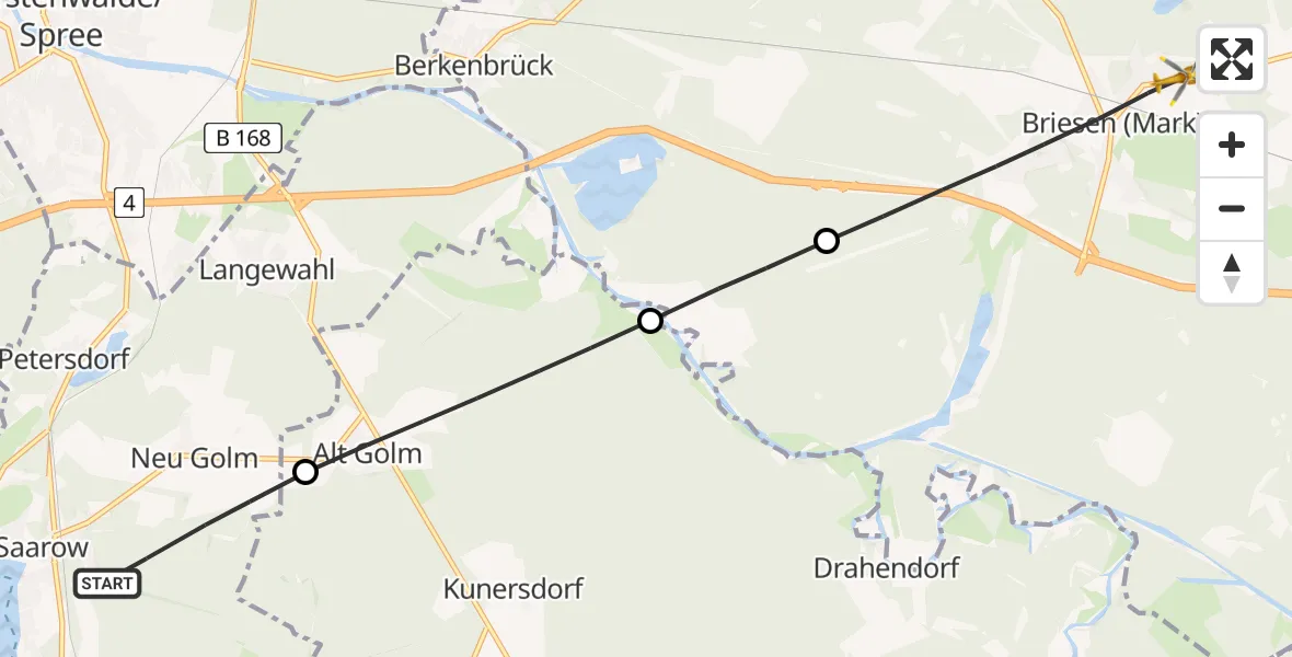 Flugroute Rettungshubschrauber Bad Saarow - Briesen (Mark), 21 April 2026, 17:34