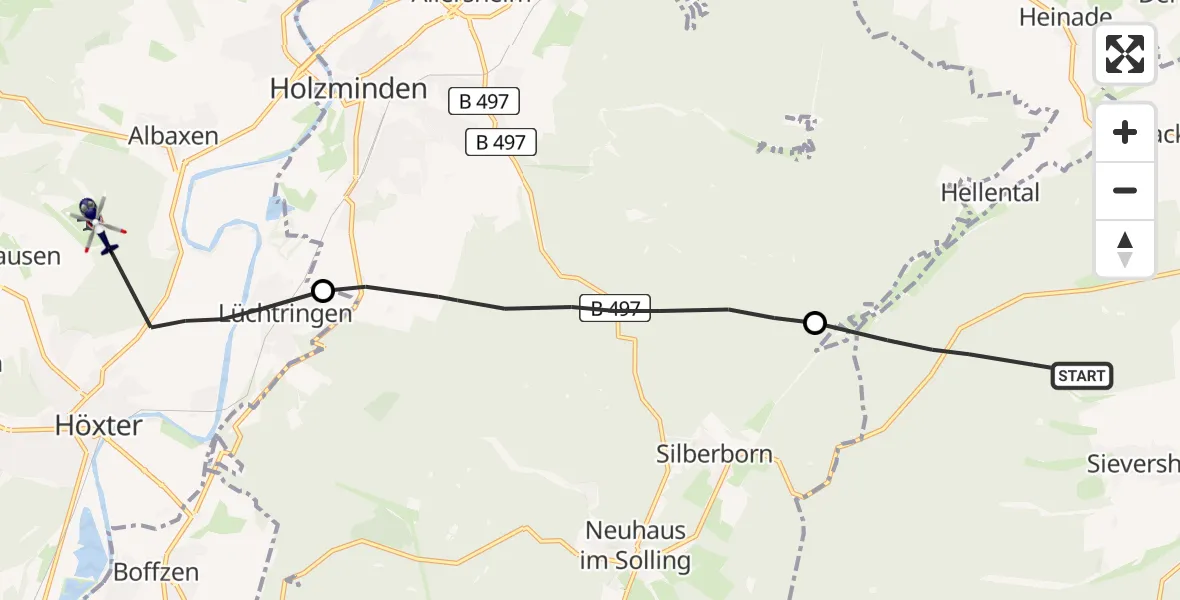 Flugroute Polizeihubschrauber Solling (Landkreis Northeim) - Höxter-Holzminden Flugplatz, 21 April 2026, 17:34