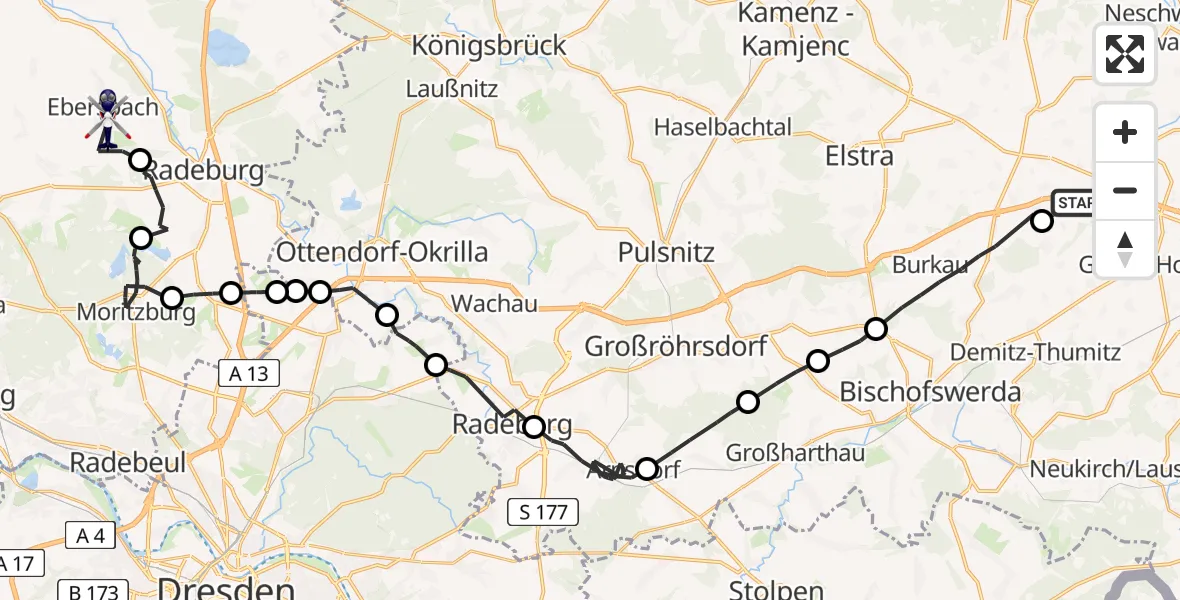 Flugroute Polizeihubschrauber Göda - Ebersbach, 21 April 2026, 17:48