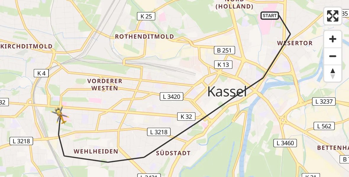 Flugroute Rettungshubschrauber Kassel - Kassel, 21 April 2026, 17:51