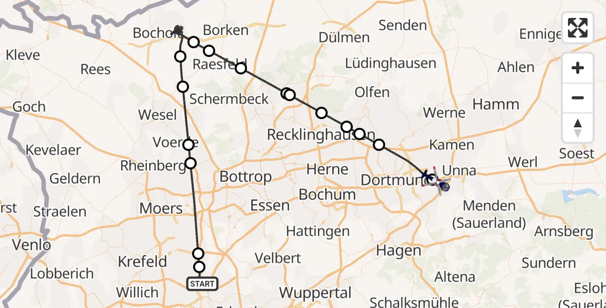 Flugroute Polizeihubschrauber Düsseldorf Flughafen - Dortmund Flughafen, 21 April 2026, 18:01