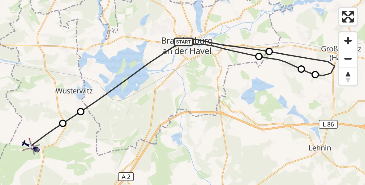 Flugroute Polizeihubschrauber Brandenburg an der Havel - Rosenau, 21 April 2026, 18:02