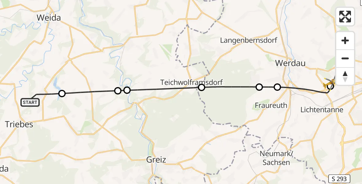 Flugroute Rettungshubschrauber Hohenleuben - ADAC Air Rescue Station Zwickau Hubschrauberlandeplatz, 21 April 2026, 18:05