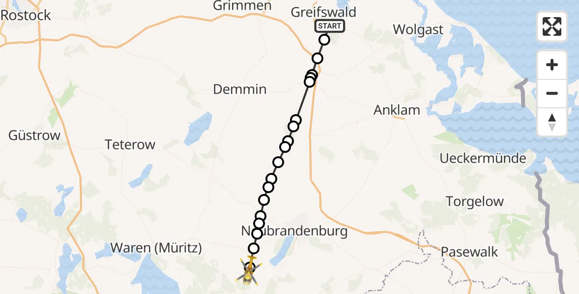 Flugroute Rettungshubschrauber Weitenhagen - Klein Vielen, 21 April 2026, 18:09
