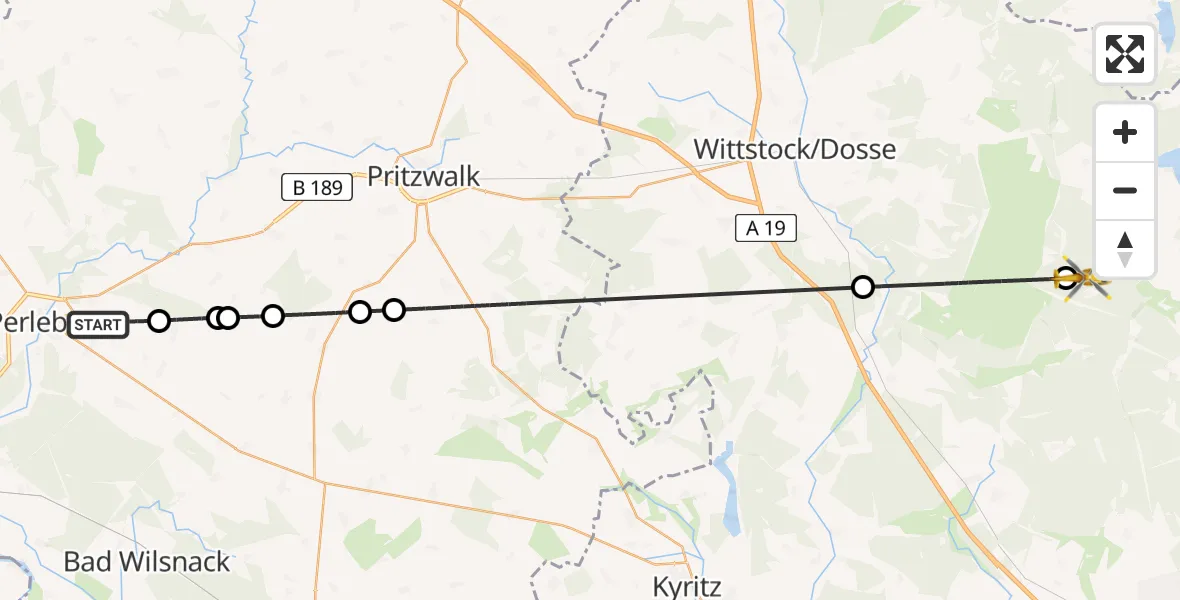 Flugroute Rettungshubschrauber Perleberg - Rheinsberg, 21 April 2026, 18:12