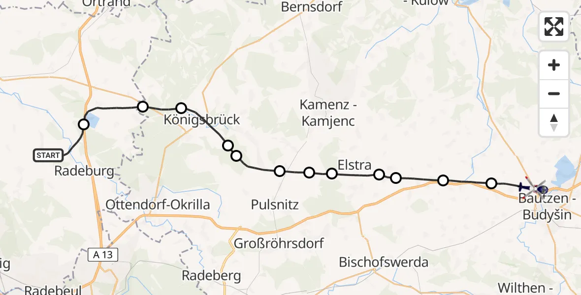 Flugroute Polizeihubschrauber Ebersbach - Bautzen, 21 April 2026, 18:17
