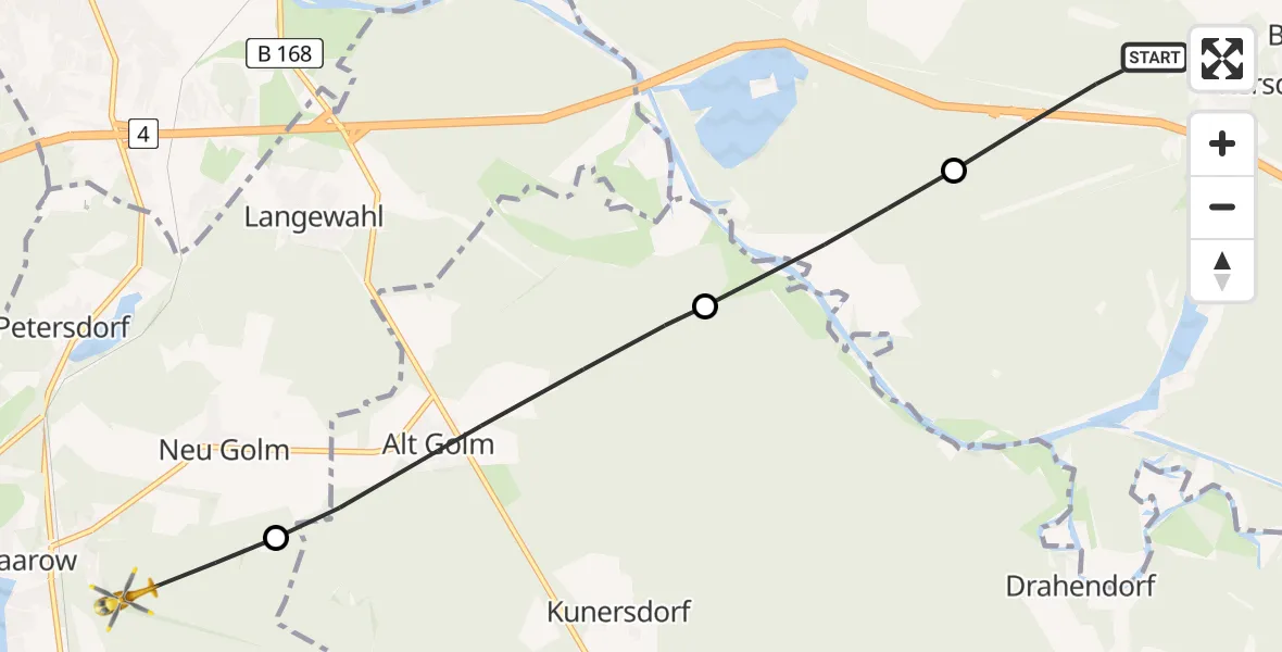 Flugroute Rettungshubschrauber Briesen (Mark) - Bad Saarow, 21 April 2026, 18:19