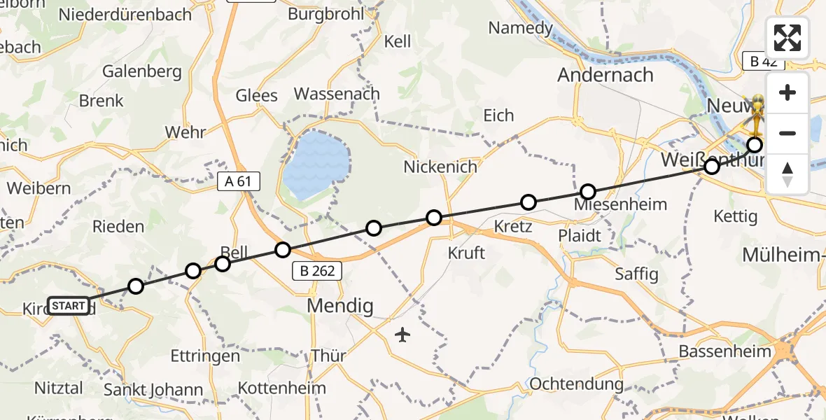Flugroute Ambulanzhubschrauber Kirchwald - Neuwied, 21 April 2026, 18:29