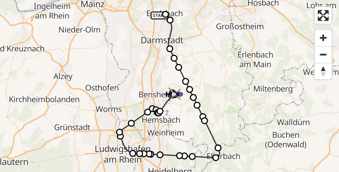 Flugroute Polizeihubschrauber Flughafen Frankfurt-Egelsbach - Lautertal (Odenwald), 21 April 2026, 18:30