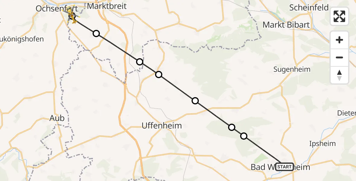 Flugroute Rettungshubschrauber Bad Windsheim - Ochsenfurt Hospital Hubschrauberlandeplatz, 21 April 2026, 18:34