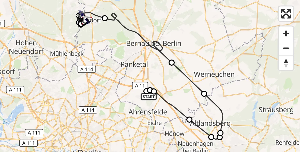 Flugroute Polizeihubschrauber Ahrensfelde Hubschrauberlandeplatz - Wandlitz, 21 April 2026, 18:40