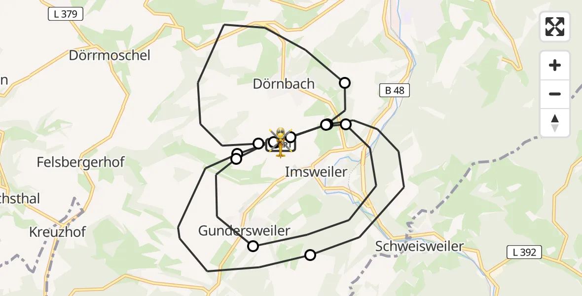 Flugroute Rettungshubschrauber Imsweiler UL - Imsweiler UL, 21 April 2026, 19:07