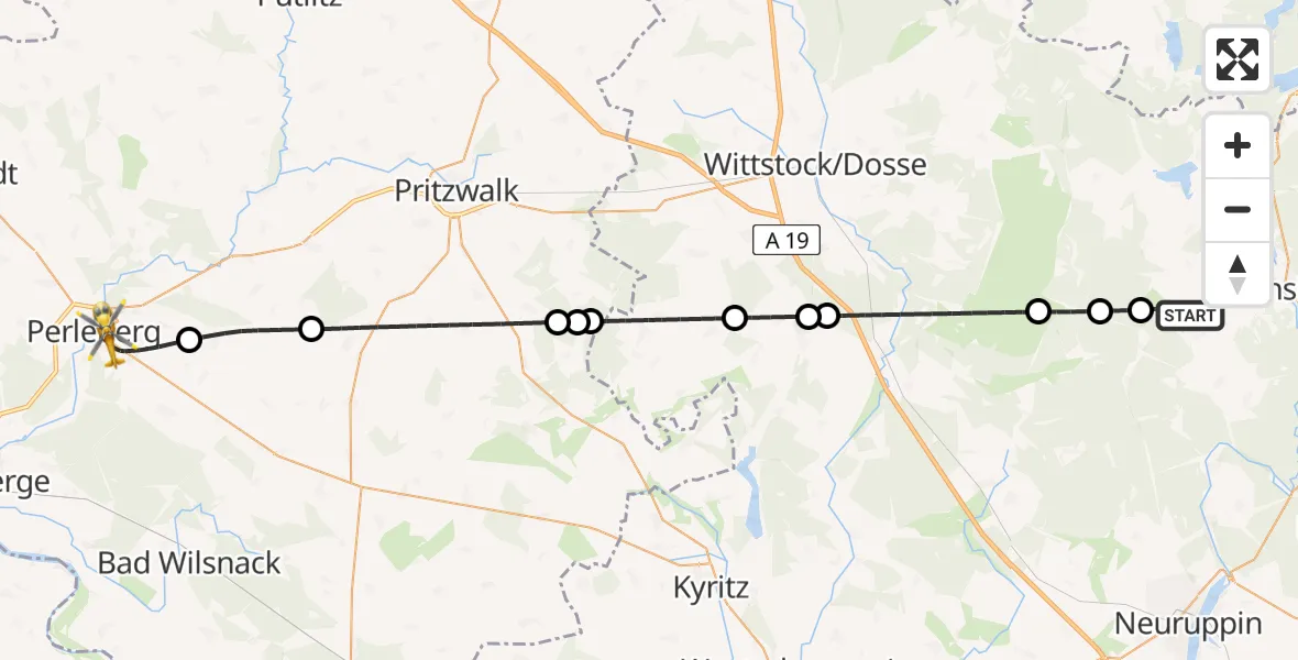 Flugroute Rettungshubschrauber Rheinsberg - Perleberg, 21 April 2026, 19:08