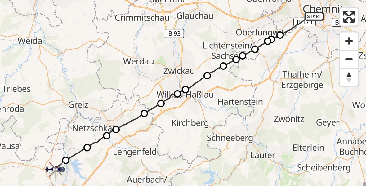 Flugroute Polizeihubschrauber Chemnitz - Plauen, 21 April 2026, 19:10