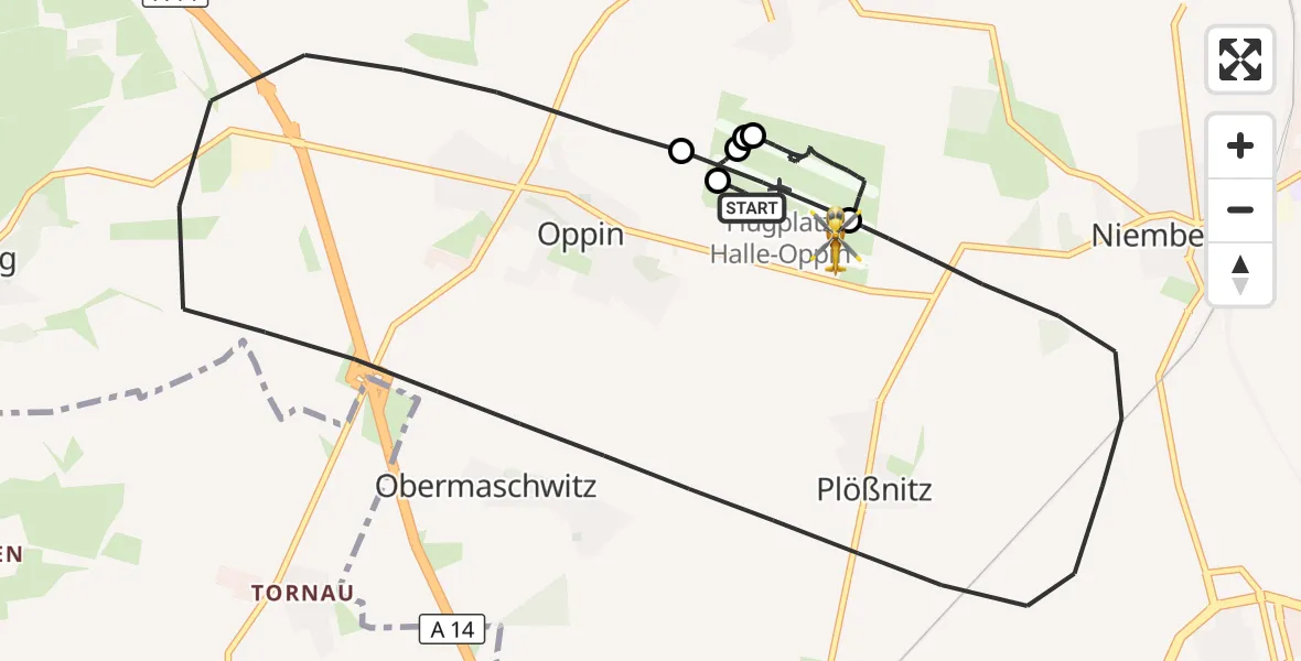 Flugroute Rettungshubschrauber Halle-Oppin Flugplatz - Halle-Oppin Flugplatz, 21 April 2026, 19:11