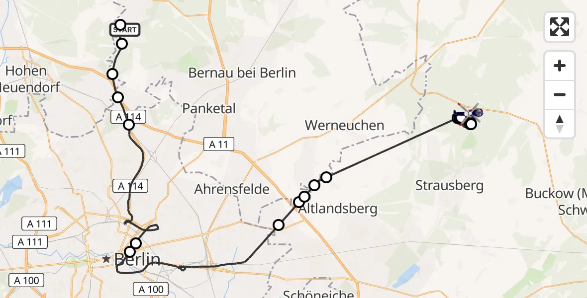 Flugroute Polizeihubschrauber Wandlitz - Prötzel, 21 April 2026, 19:15